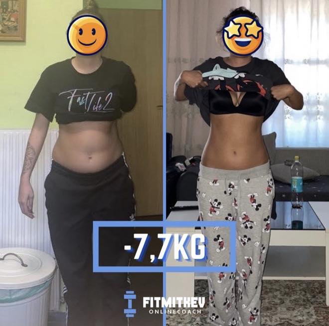 Vorher-Nachher-Vergleich einer Kundin, 7,7 Kilogramm abgenommen