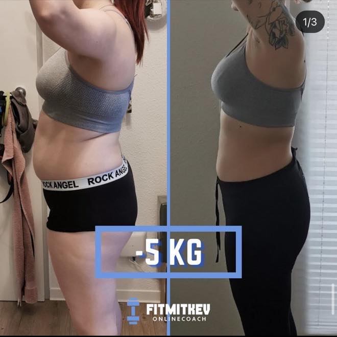 Vorher-Nachher-Vergleich einer Kundin von der Seite, 5 Kilogramm abgenommen